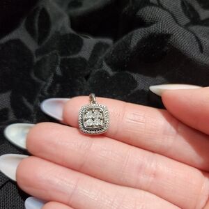 Quad Diamond Accent Square Frame Pendant In Sterling Silver